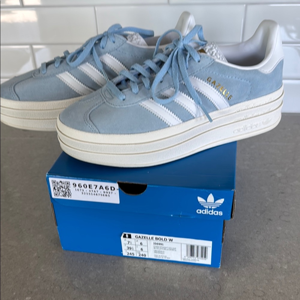 Adidas Blue and White Sneakers with Retro-Inspired Design